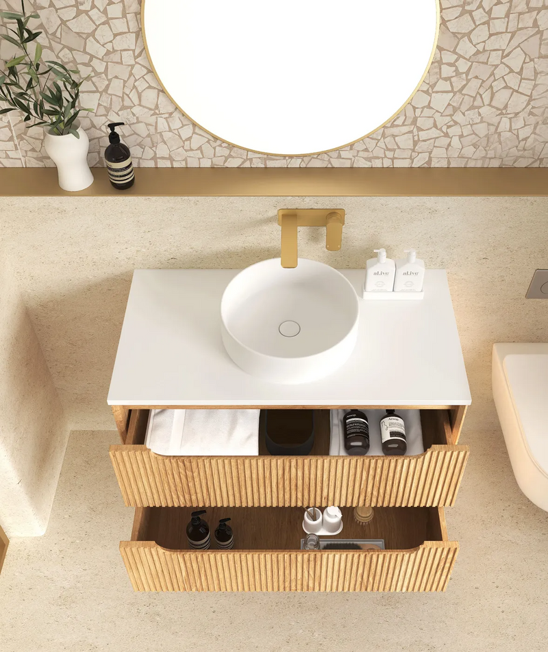 Otti Byron Fluted Woodland Oak Wall Hung Vanity
