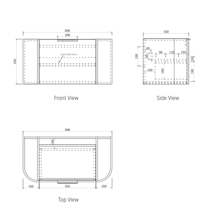 Otti Bondi Natural Oak Wall Hung Curve Vanity