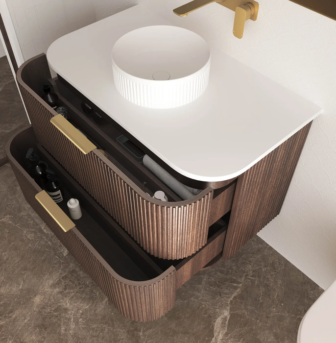 Otti Havana Sable Walnut Fluted Wall Hung Curve Vanity