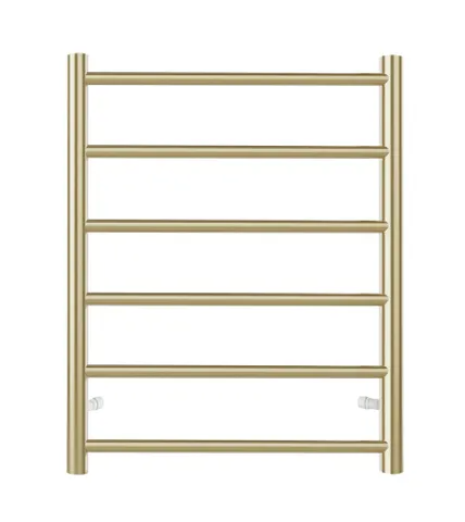 Otti Round Stainless Steel Brushed Gold Electric Heated Towel Rack 6 Bars Universal Inlet