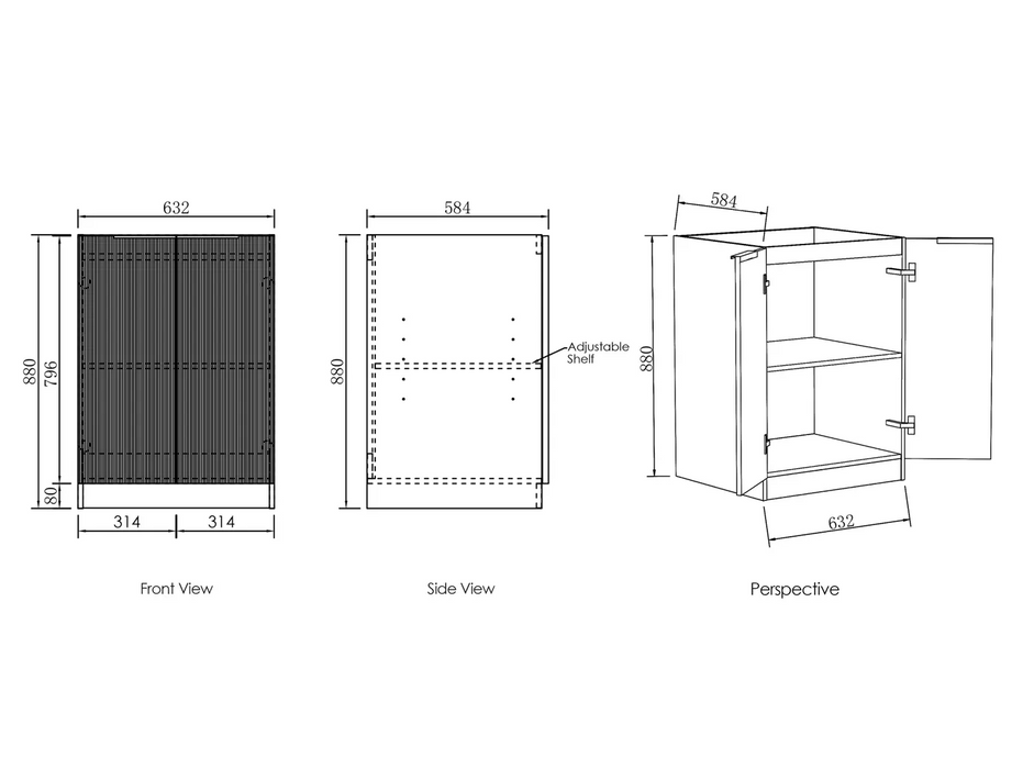 Otti Bondi Laundry Fluted White Base Cabinet