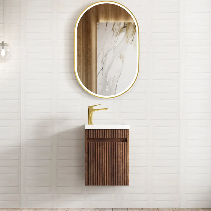 Otti Mini Ensuite Vanity 400mm Sable Walnut Fluted Fluted Vanity (with Basin)