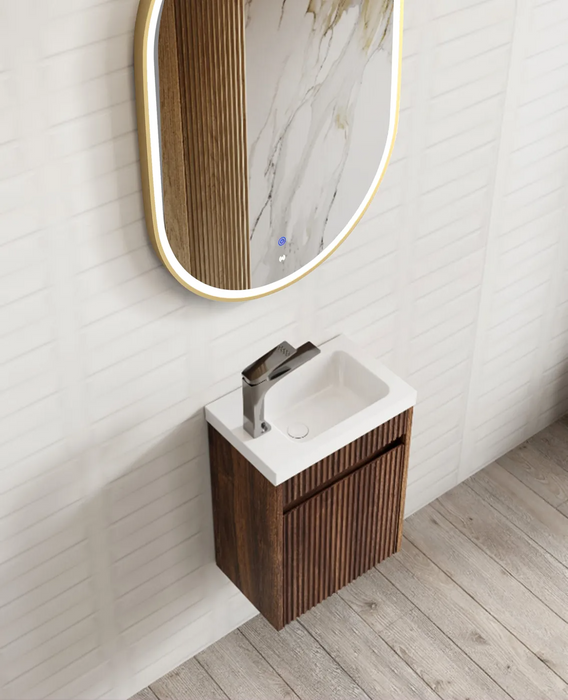 Otti Mini Ensuite Vanity 400mm Sable Walnut Fluted Fluted Vanity (with Basin)