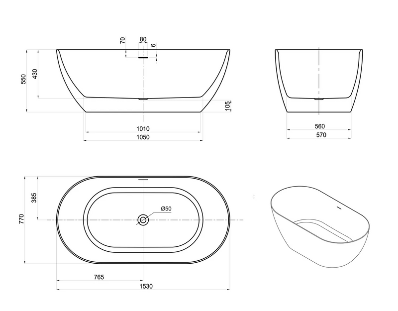 Otti Australia Attica Manolo Freestanding Bath with Overflow