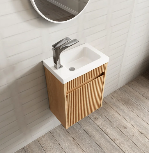 Otti Mini Ensuite Vanity 400mm Woodland Oak Fluted Vanity (with Basin)