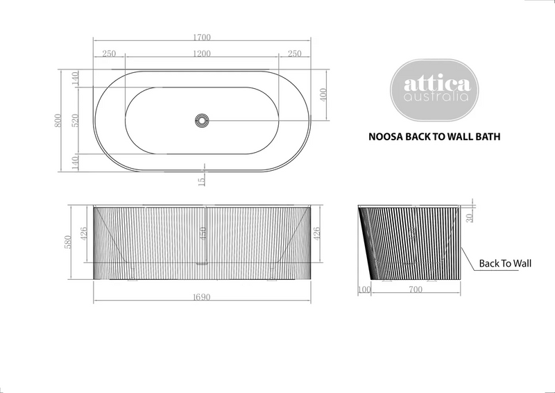 Otti Australia Attica Noosa Back to Wall Multi fit Bath
