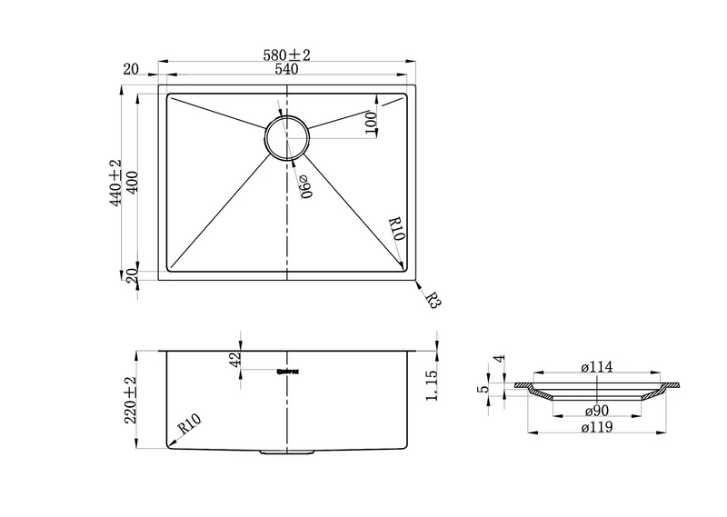 Otti Australia Axon Sink 580X440X220X1.2