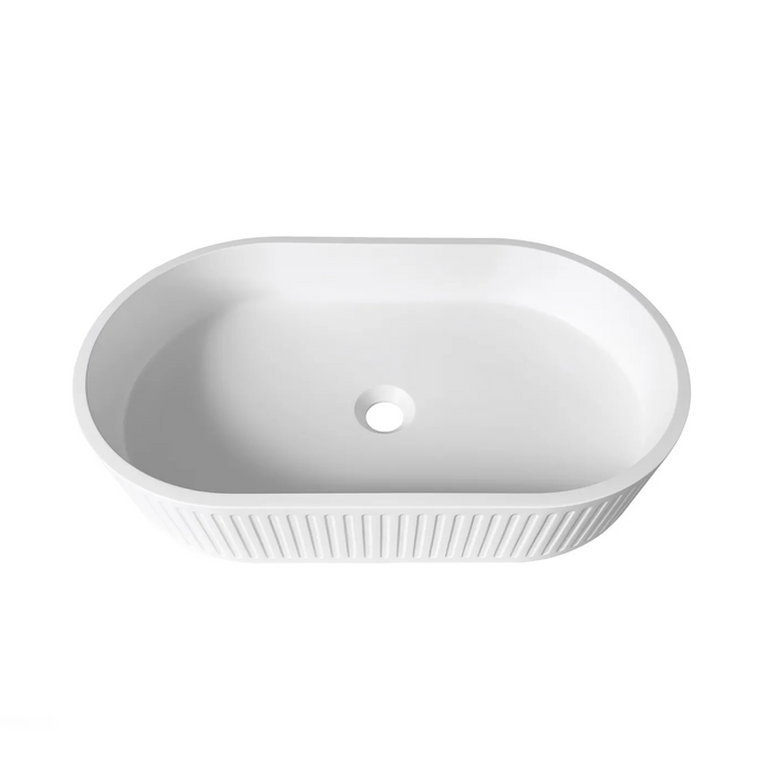 Otti Hudson Oval 600x350x120 Concrete Fluted White Basin