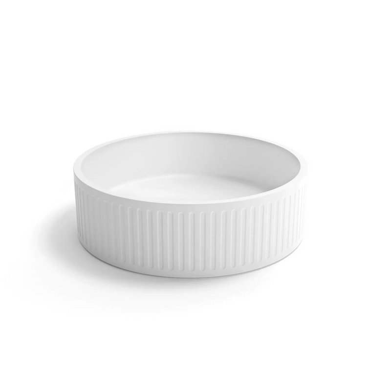 Otti Hudson Round 400x400x120 Concrete Fluted White Basin