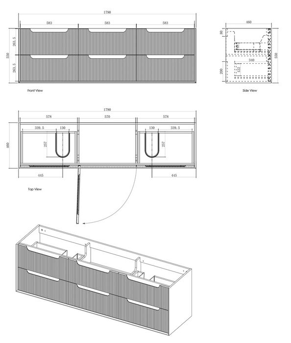 Otti Byron Fluted Woodland Oak Wall Hung Vanity