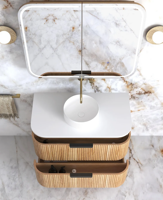 Otti Havana Woodland Oak Fluted Wall Hung Curve Vanity