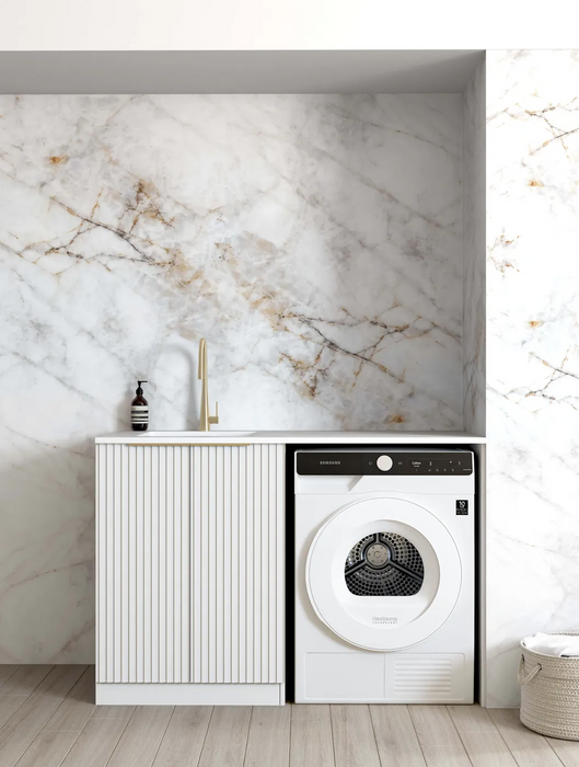 Otti Noosa Fluted White Base Laundry Cabinet with 1300mm Stone Top