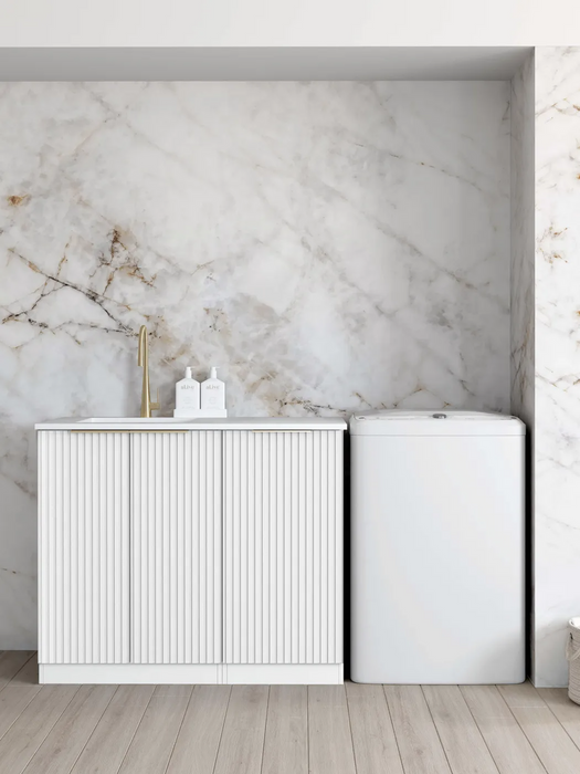 Otti Noosa Fluted White Base Laundry Cabinet with 1060mm Stone Top