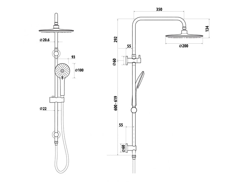 Linkware Elle S/S Twin Shower With Rail