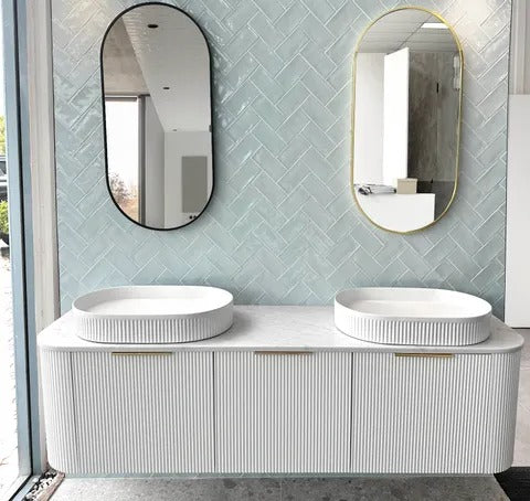 Otti Bondi Satin White Fluted Wall Hung Curve Cabinet