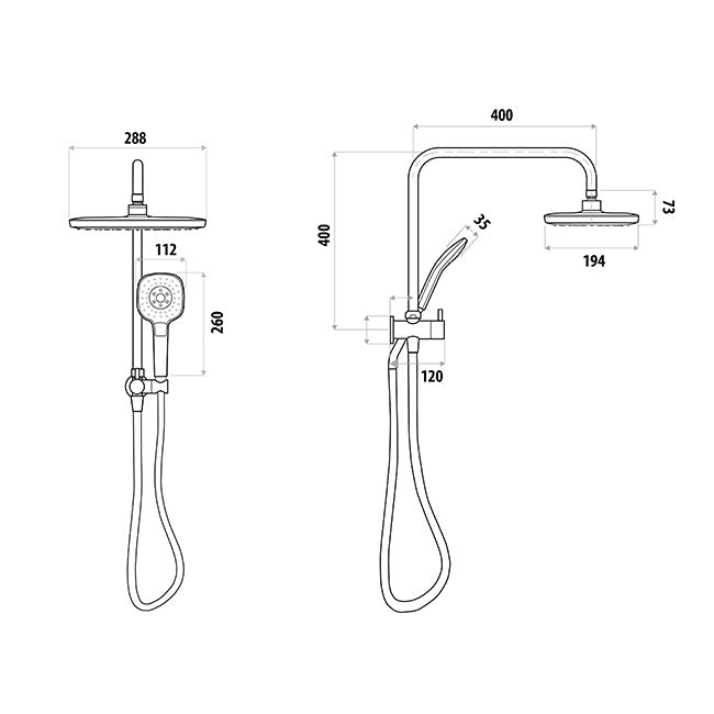 Square Twin Shower Self Cleaning Head
