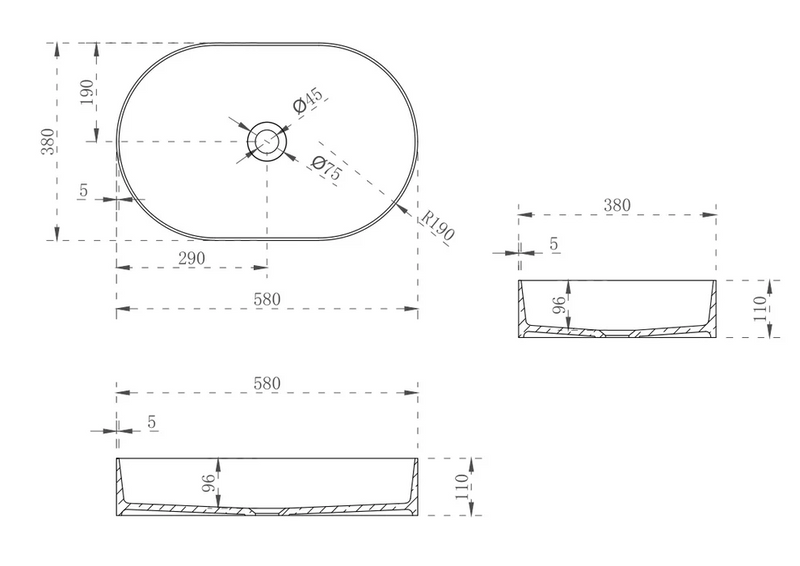 Cassa Design Elegant Pill Solid Surface Above Counter Basin