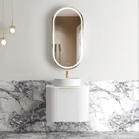 Otti Bondi Satin White Fluted Wall Hung Curve Cabinet
