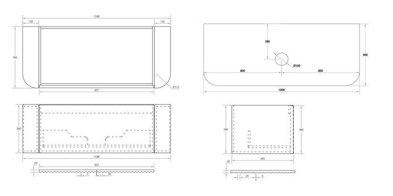 Cassa Design V-Groove Curved Wall Hung Vanity