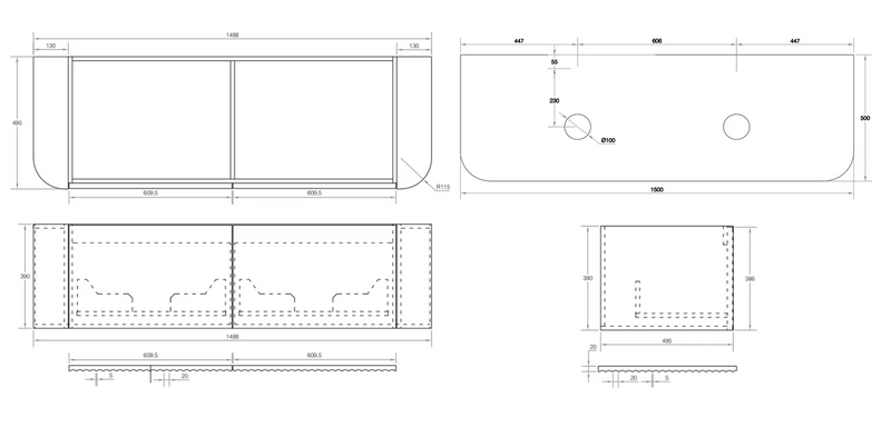 Cassa Design V-Groove Curved Wall Hung Vanity