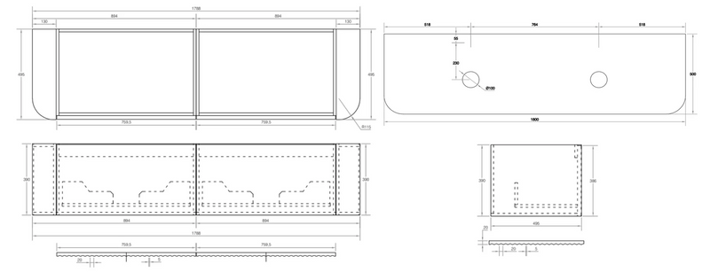 Cassa Design V-Groove Curved Wall Hung Vanity