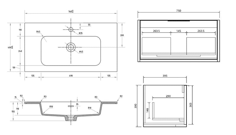 Cassa Design Capture Ensuite Wall Hung Vanity