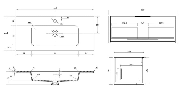 Cassa Design Capture Ensuite Wall Hung Vanity