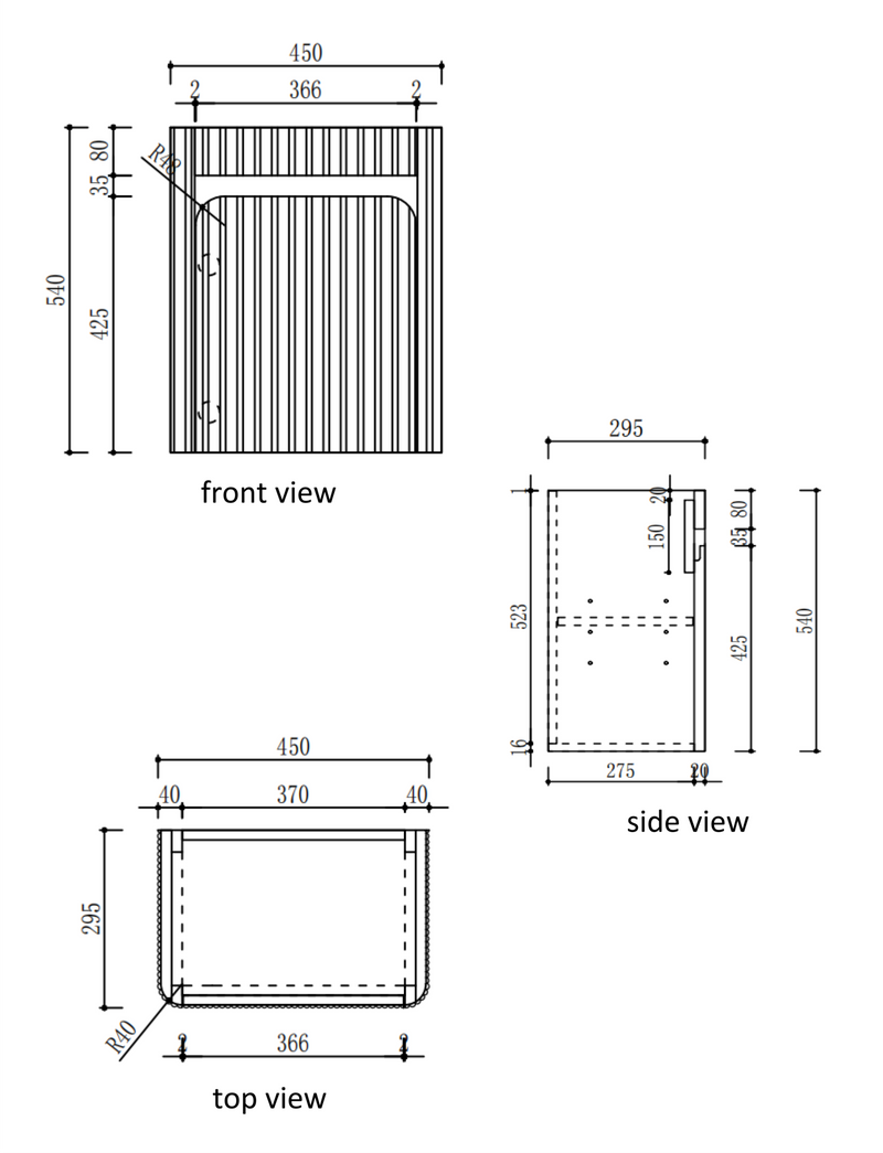Aulic Mini Hartelle Fluted Wall Hung 470mm Vanity