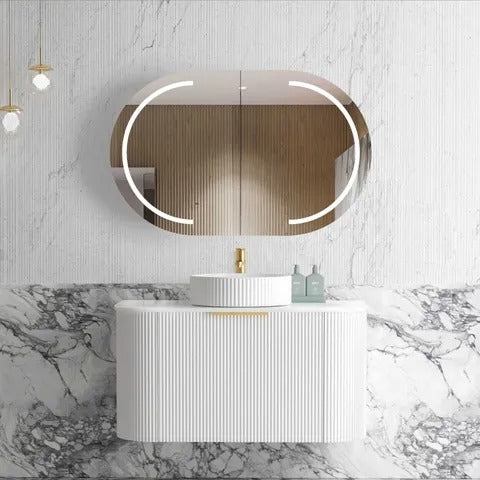 Otti Bondi Satin White Fluted Wall Hung Curve Cabinet