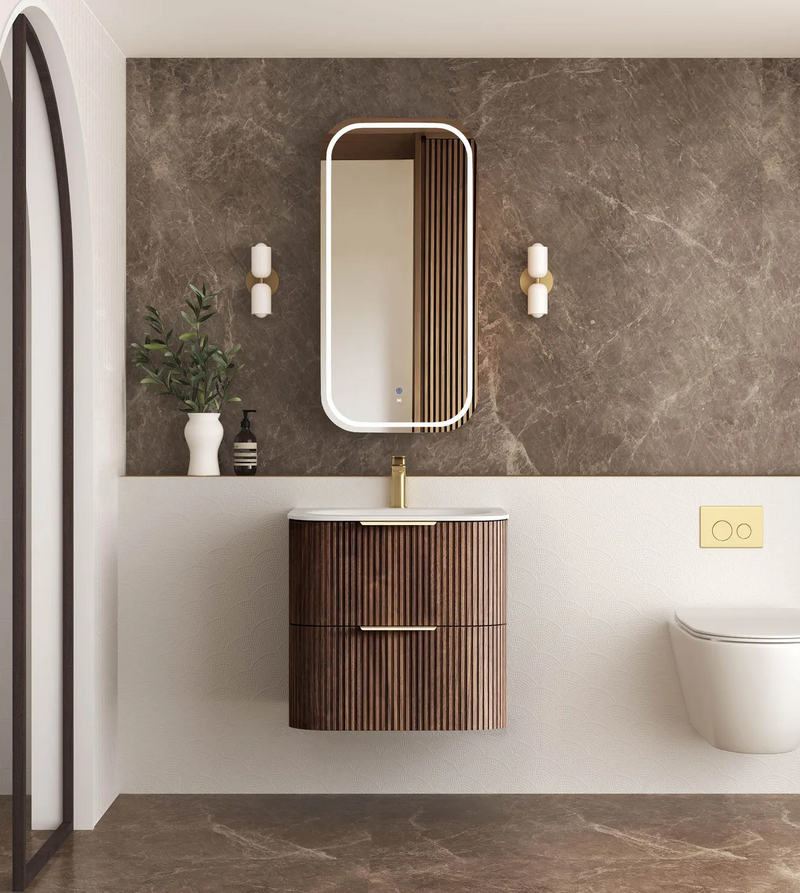 Otti Havana Sable Walnut Fluted Wall Hung Curve Vanity