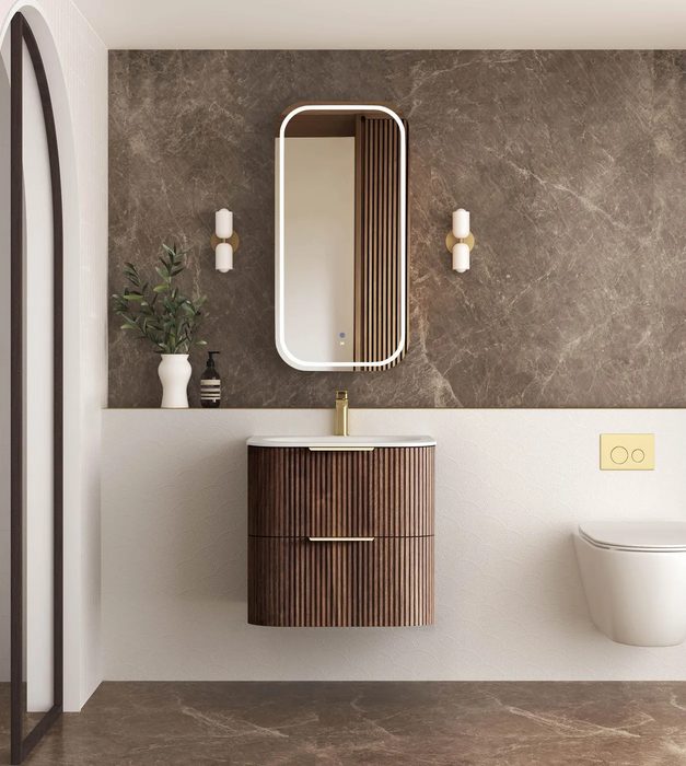 Otti Havana Sable Walnut Fluted Wall Hung Curve Vanity