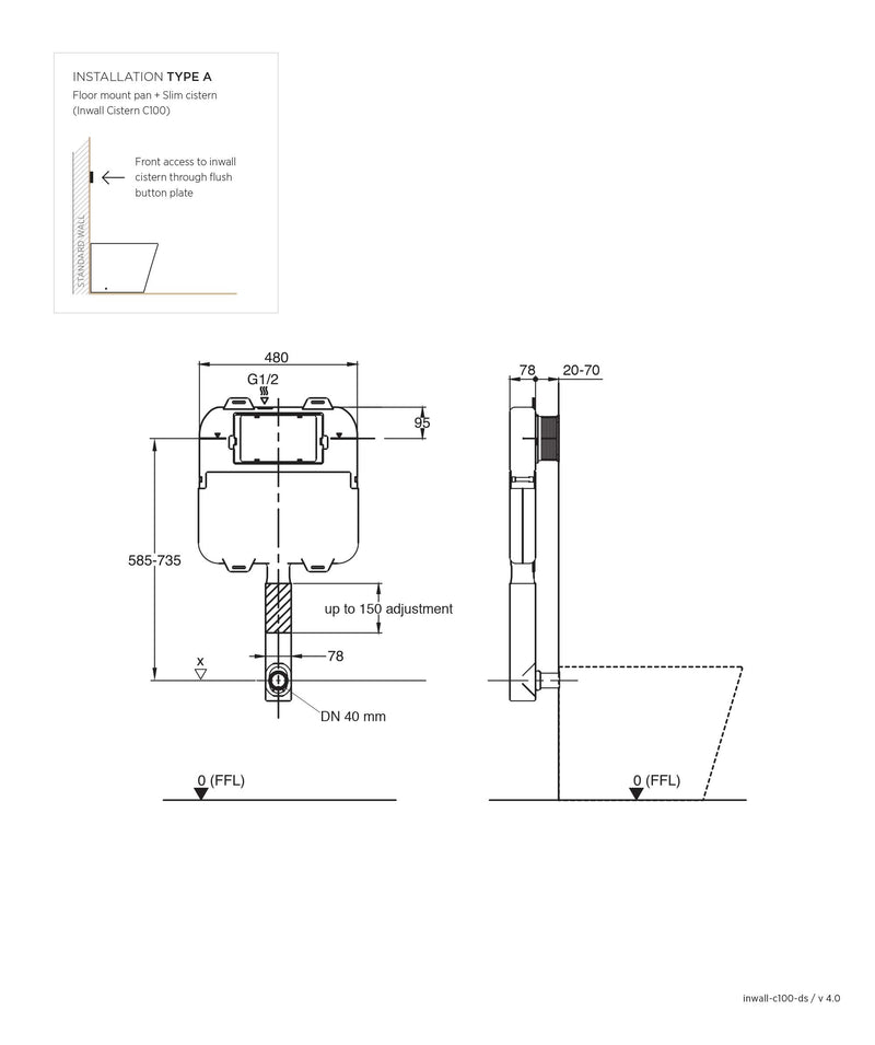 SEIMA InWall C100 Cistern - 80mm thick