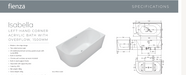 Isabella Left-Hand Acrylic Corner Bath with Overflow, Gloss White, 1500mm