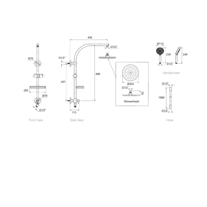 Kohler Hydrorail Rain Shower Round Column ABS (Standard)