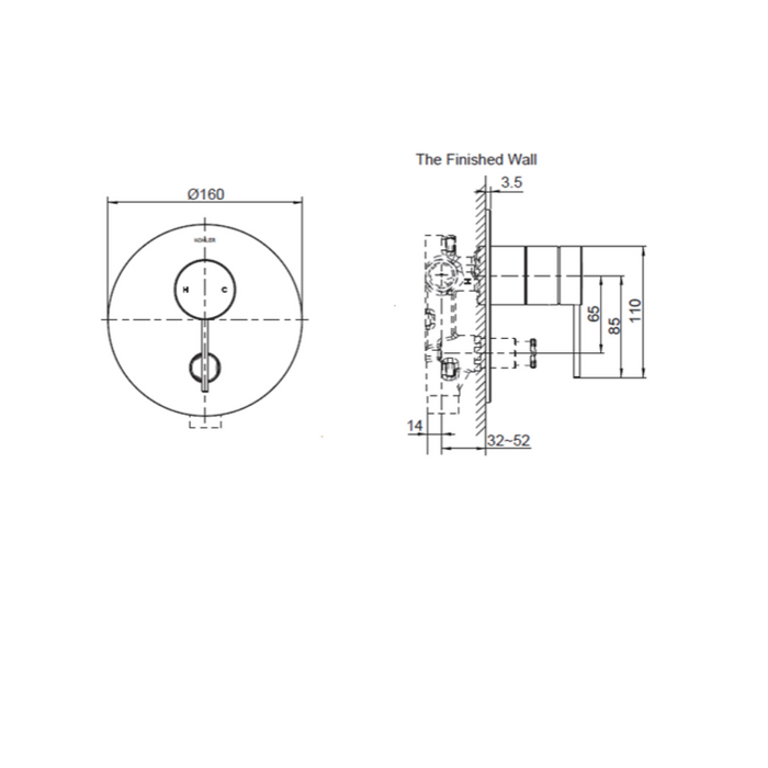 Kohler Components Shower/Bath Mixer with Diverter Thin Trim – Pin Handle