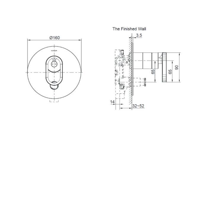 Kohler Components Shower/Bath Mixer with Diverter Thin Trim – Industrial Handle