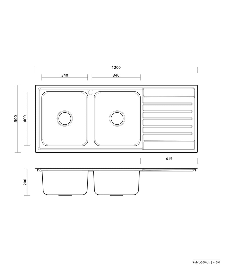 SEIMA Kubic 200 - Drainer Stainless Steel Sink
