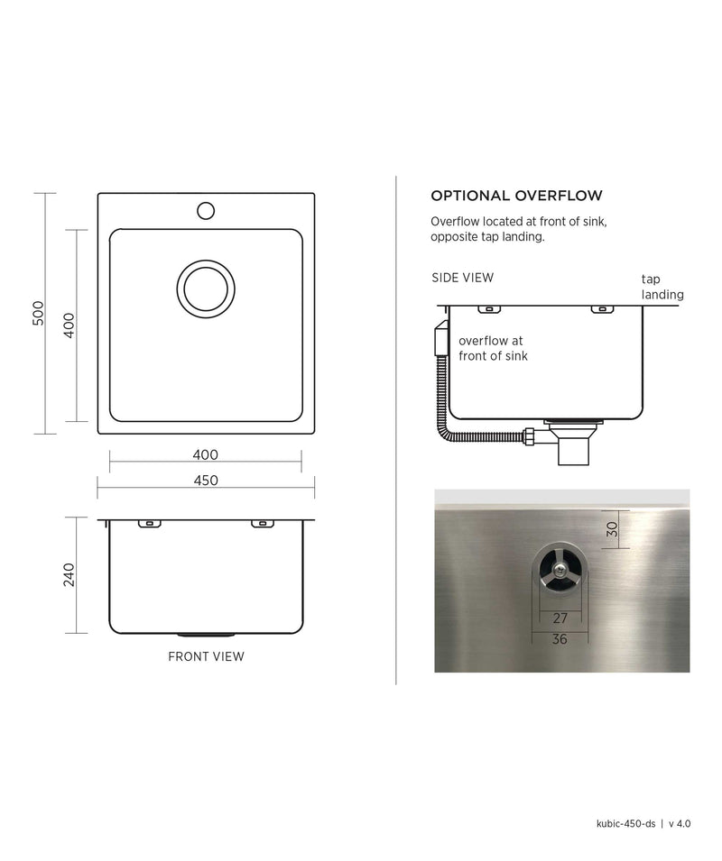 SEIMA Kubic Deep 450 Stainless Steel Sink, 35 Litre, 240 MM Deep.