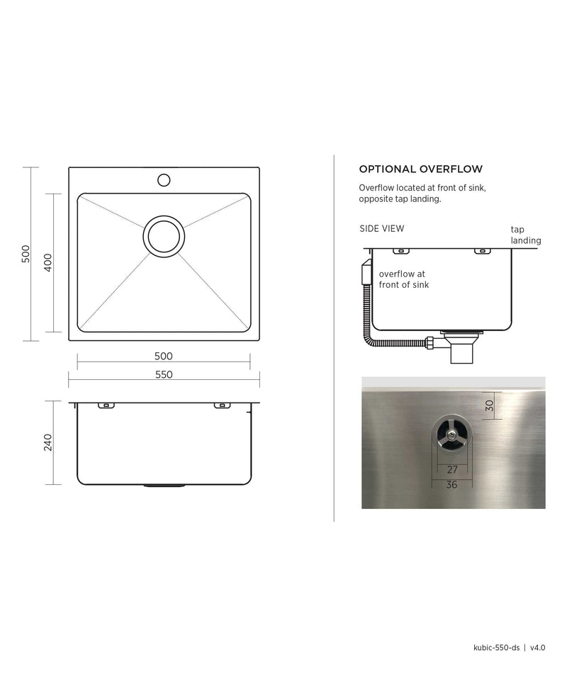 SEIMA Kubic Deep 550 Stainless Steel Sink, 45 Litre, 240 MM Deep