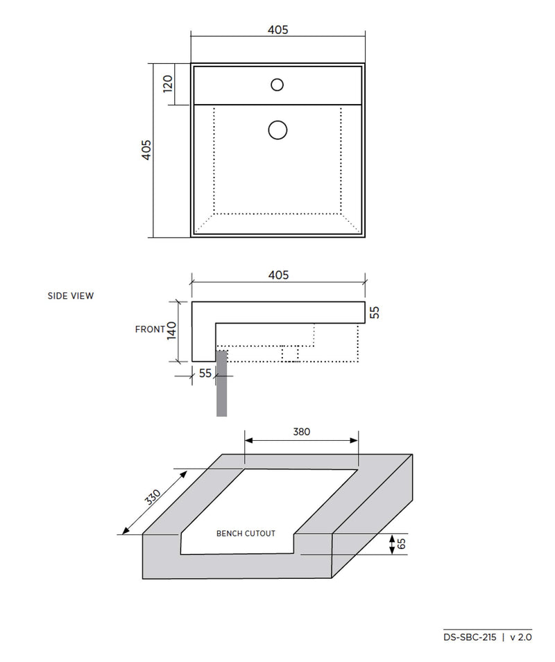 SEIMA Kyra 215 Ceramic Semi-Recessed Basin, Square