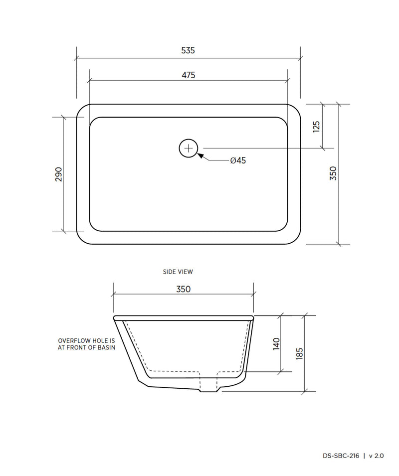 SEIMA Kyra 216 Ceramic Under Counter Basin, Rectangular
