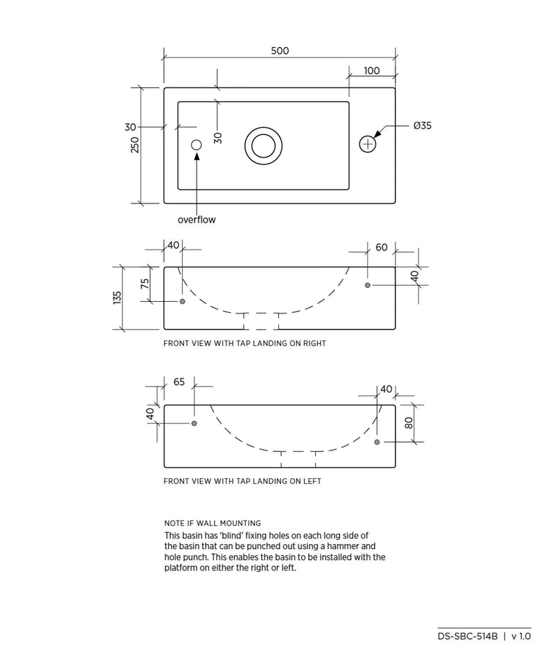 SEIMA Kyra 514 Ceramic Wall Basin or Above Counter Basin, Rectangular