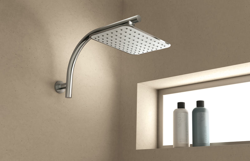 Meta Title: Phoenix Rush High-Rise Shower Arm & 200 x 250mm Rose | Brass & Adjustable