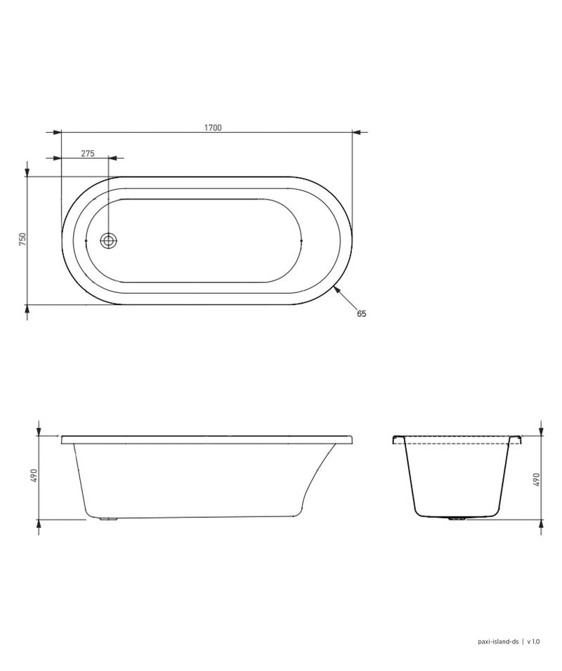 SEIMA Limni 135 - 1700 Long Island Bath, Optional Overflow