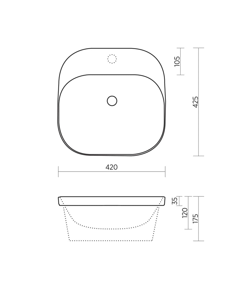 SEIMA Limni 420 Ceramic Inset Above Counter Basin, Rounded Square