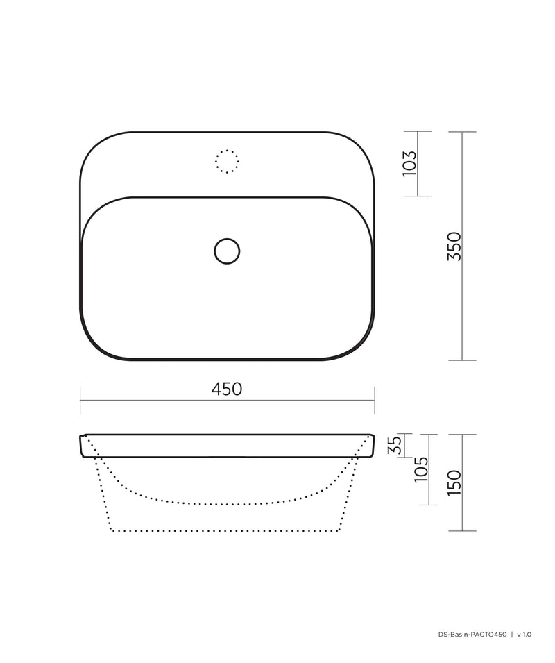 SEIMA Limni 450 Ceramic Inset Above Counter Basin, Rectangular