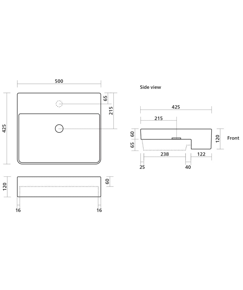 SEIMA Limni 500 Ceramic Semi-Recessed Basin, Rectangular