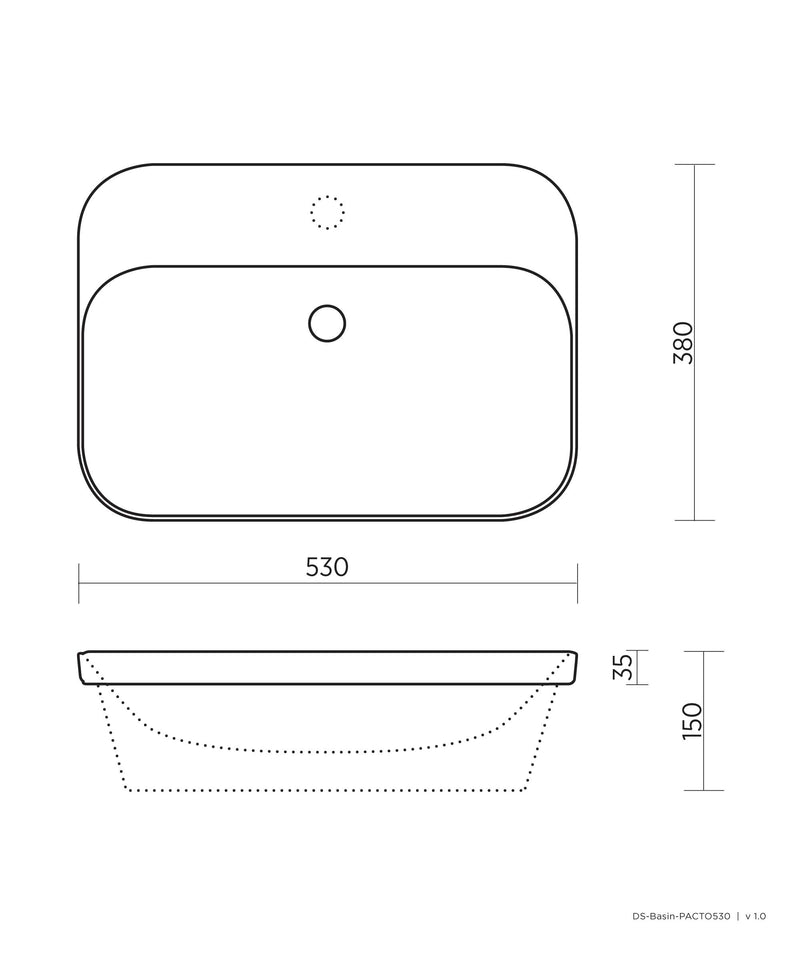 SEIMA Limni 530 Ceramic Inset Above Counter Basin, Rectangular