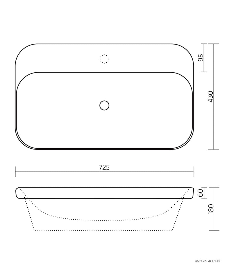 SEIMA Limni 725 Ceramic Inset Above Counter Basin, Rectangular