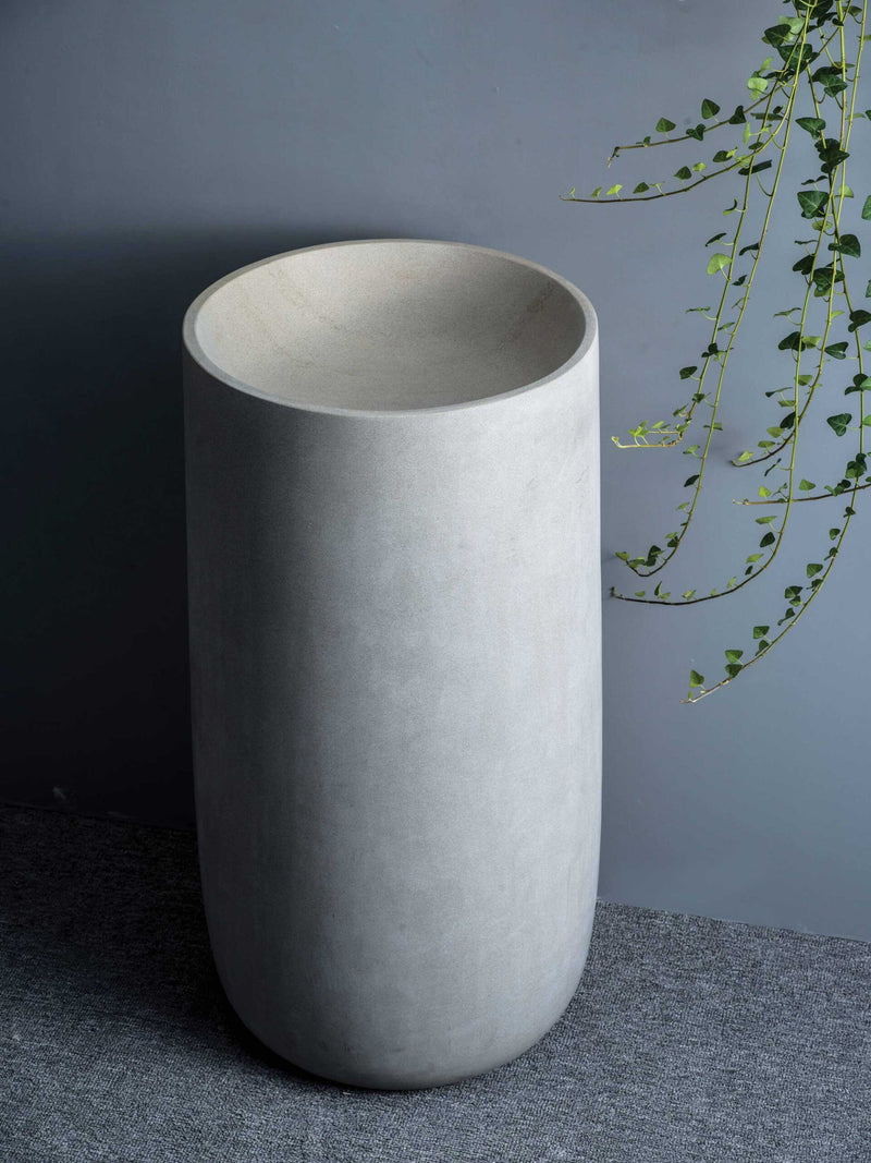 SEIMA Lithos 450 - Grey Sandstone Solid Natural Stone Freestanding Pedestal Basin